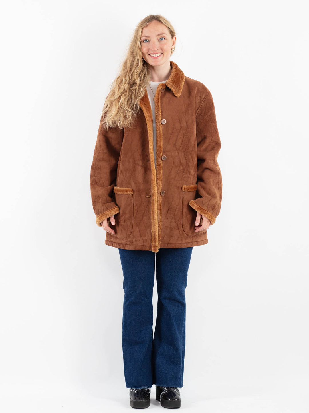 Vintage 00's Women Faux Sheepskin Coat in BrownV9935