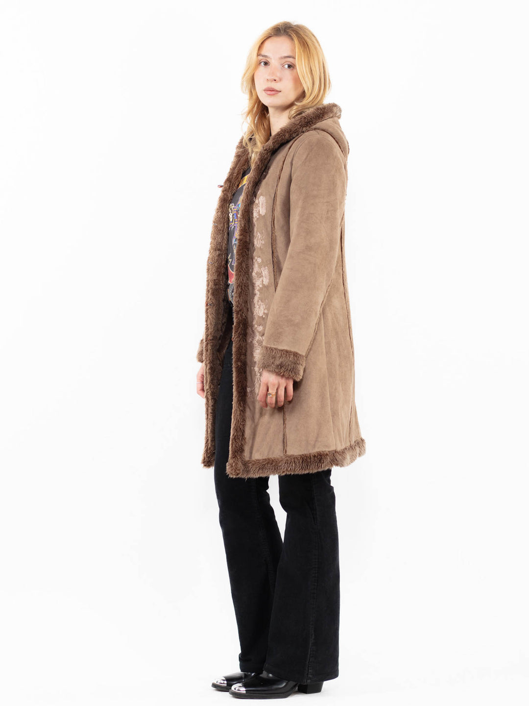 Vintage 00's Women Faux Sheepskin Coat in BeigeA0229