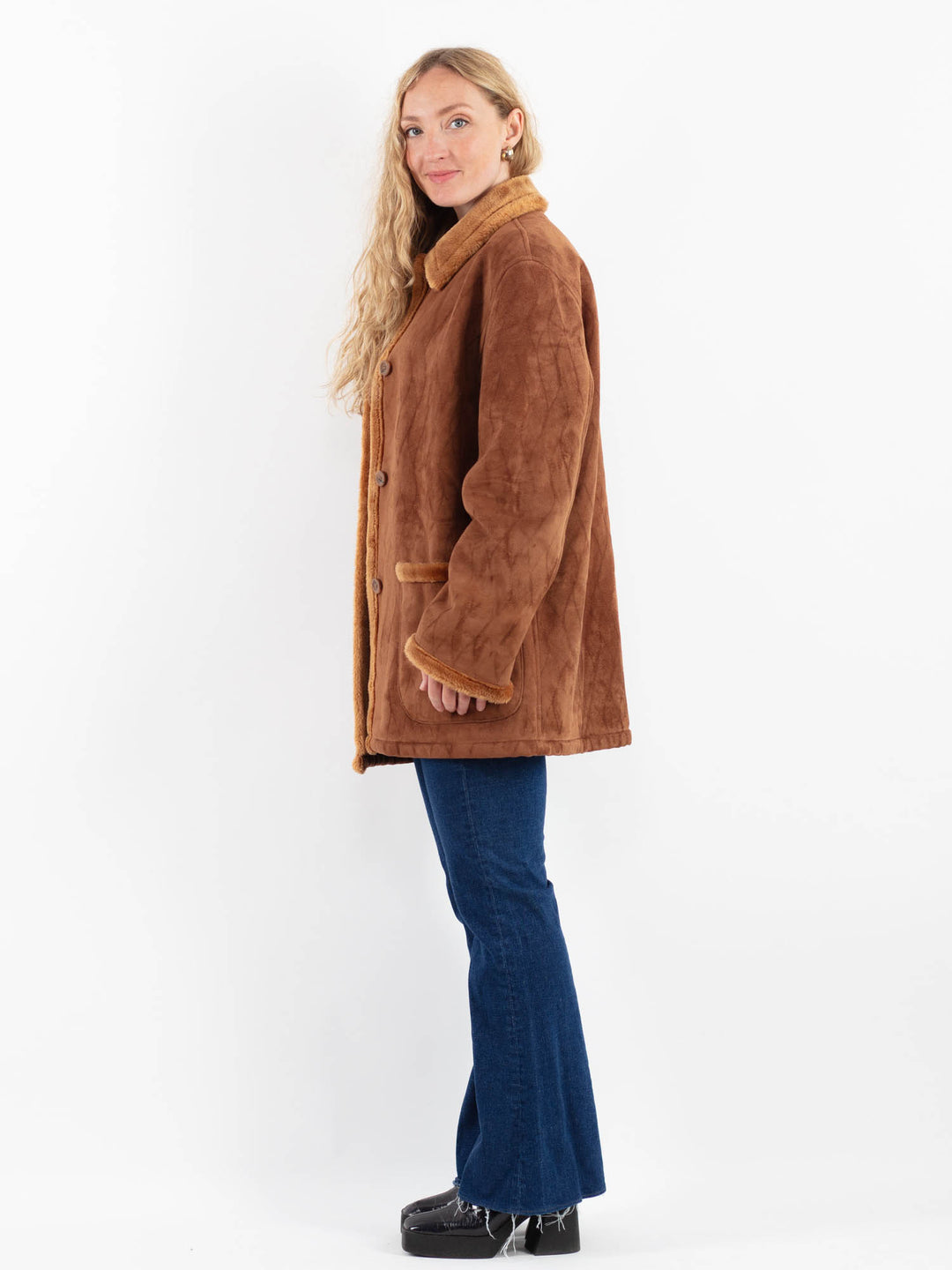 Vintage 00's Women Faux Sheepskin Coat in BrownV9935