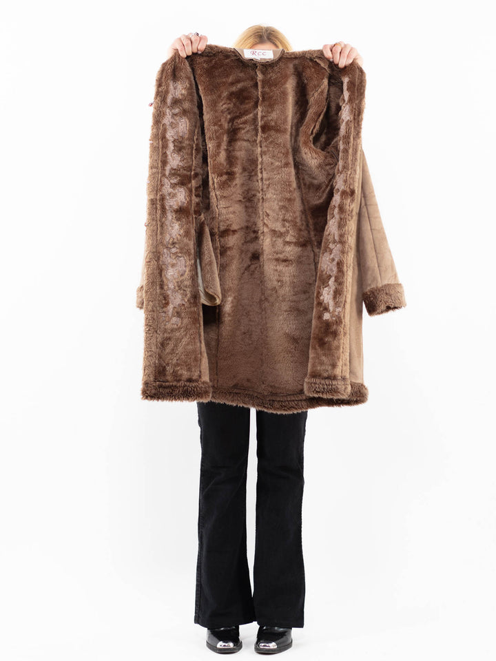 Vintage 00's Women Faux Sheepskin Coat in BeigeA0229