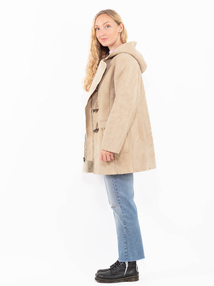 Vintage 00's Women Faux Sheepskin Coat in BeigeA0585