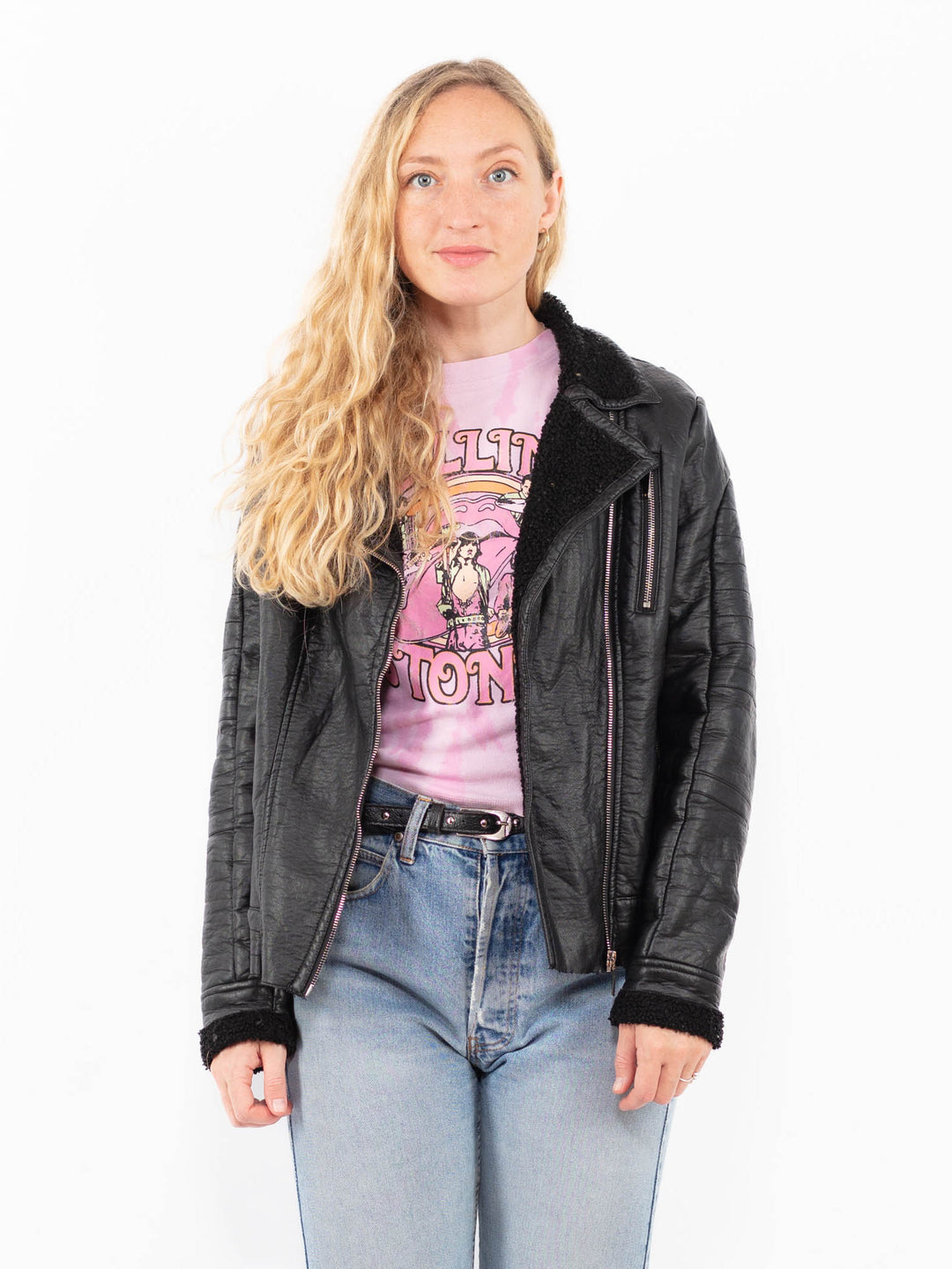 Vintage 00's Women Faux Sheepskin Jacket in BlackA0494