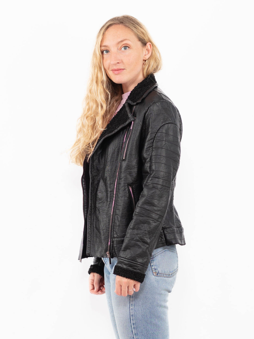 Vintage 00's Women Faux Sheepskin Jacket in BlackA0494