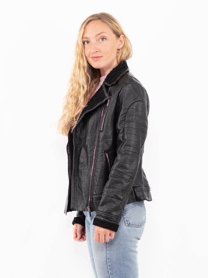 Vintage 00's Women Faux Sheepskin Jacket in BlackA0494