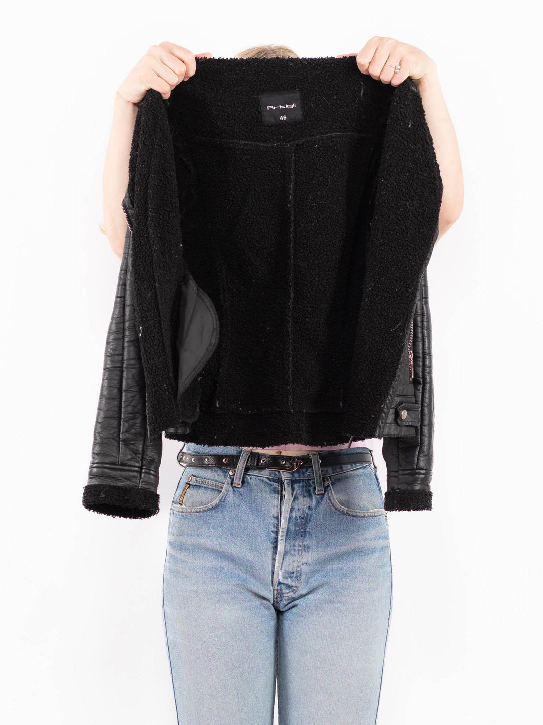 Vintage 00's Women Faux Sheepskin Jacket in BlackA0494