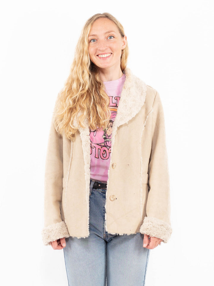 Vintage 00's Women Faux Sheepskin Jacket in BeigeA0499