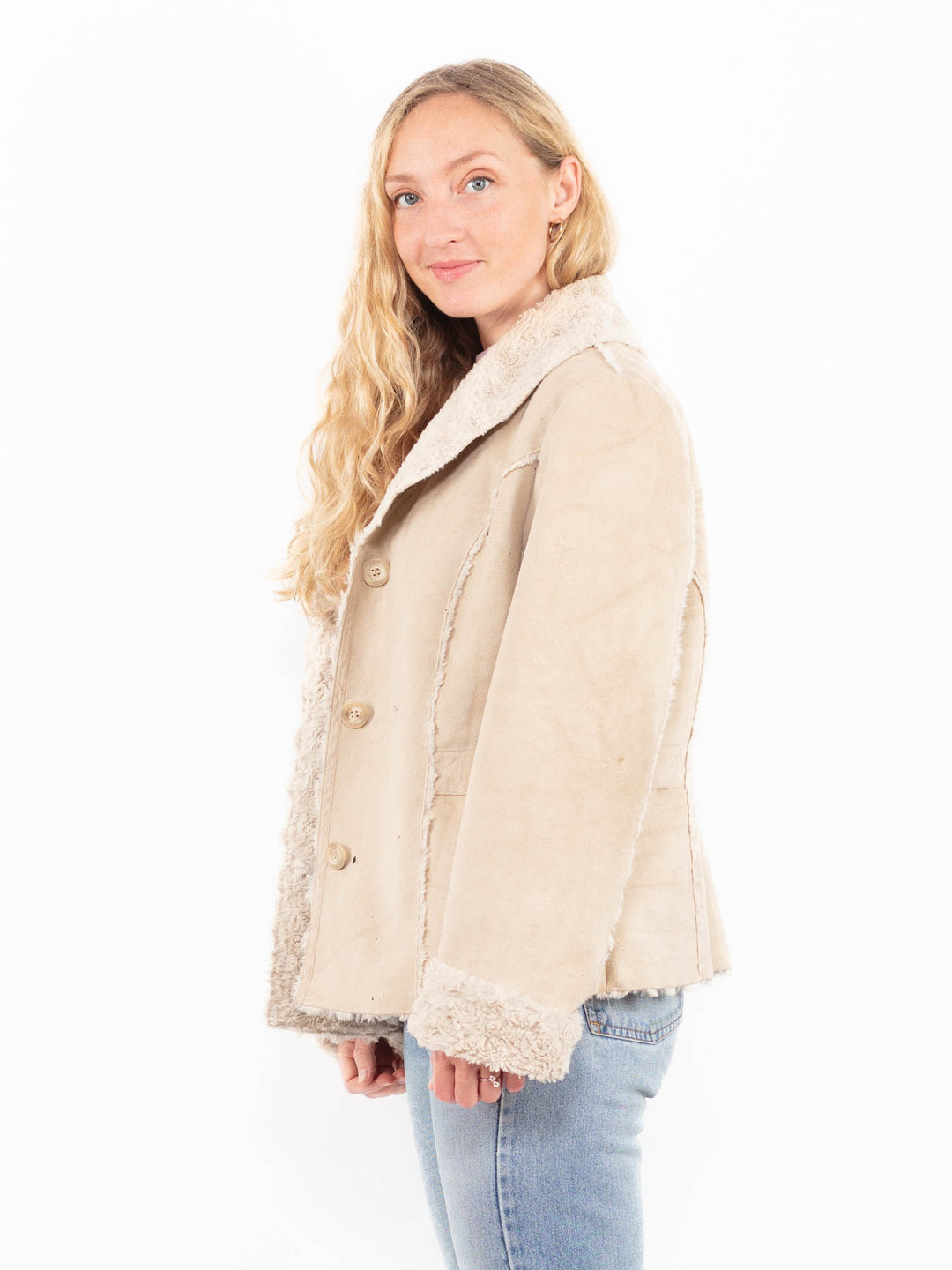 Vintage 00's Women Faux Sheepskin Jacket in BeigeA0499
