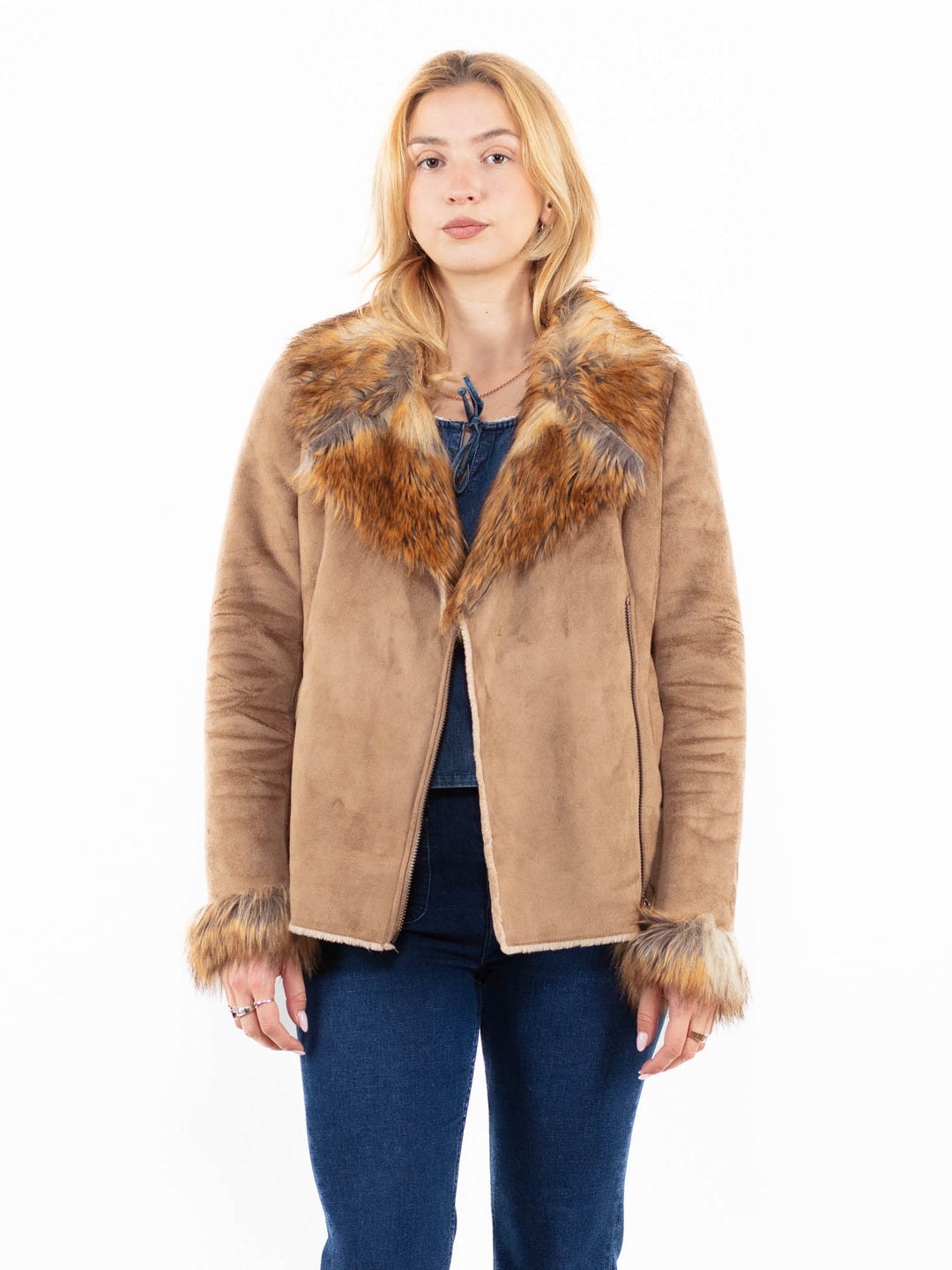 Vintage 00's Women Faux Sheepskin Jacket in BeigeA0042