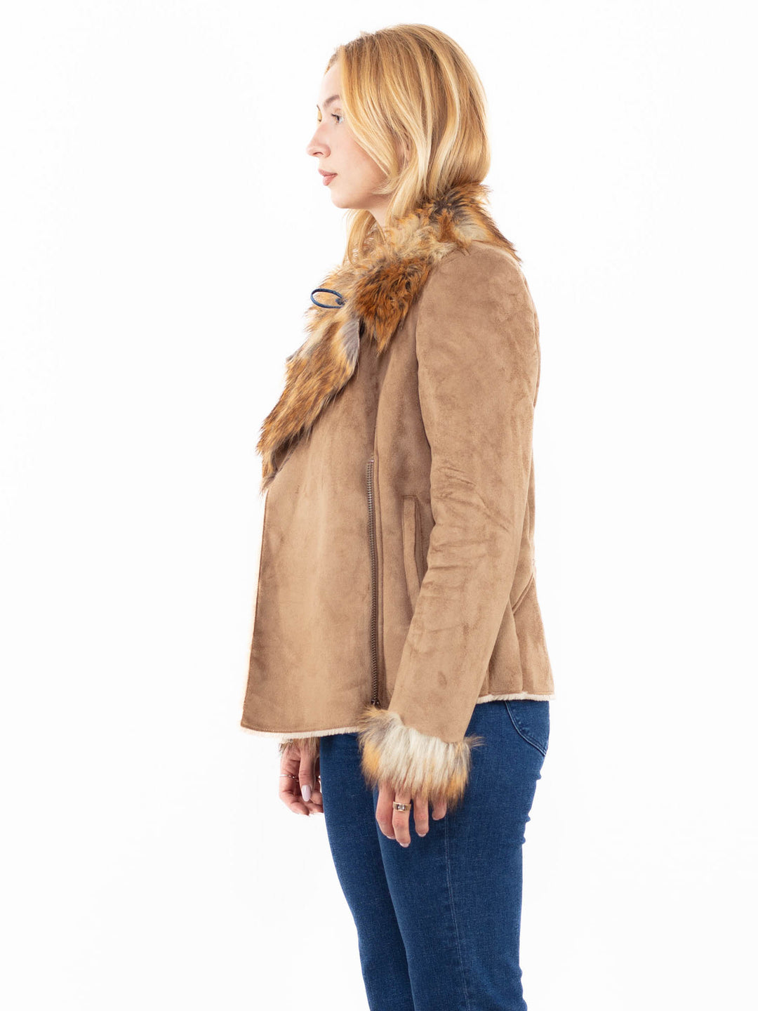 Vintage 00's Women Faux Sheepskin Jacket in BeigeA0042