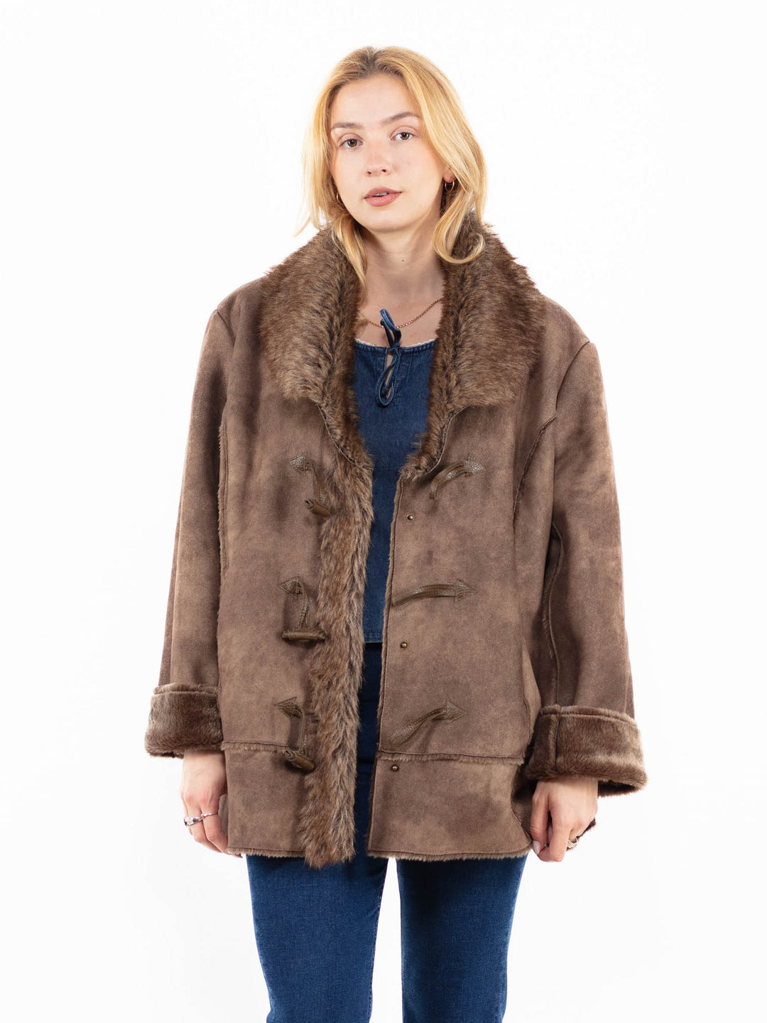 Vintage 00's Women Faux Sheepskin Jacket in BrownA0043