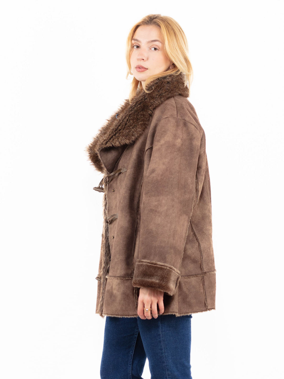 Vintage 00's Women Faux Sheepskin Jacket in BrownA0043