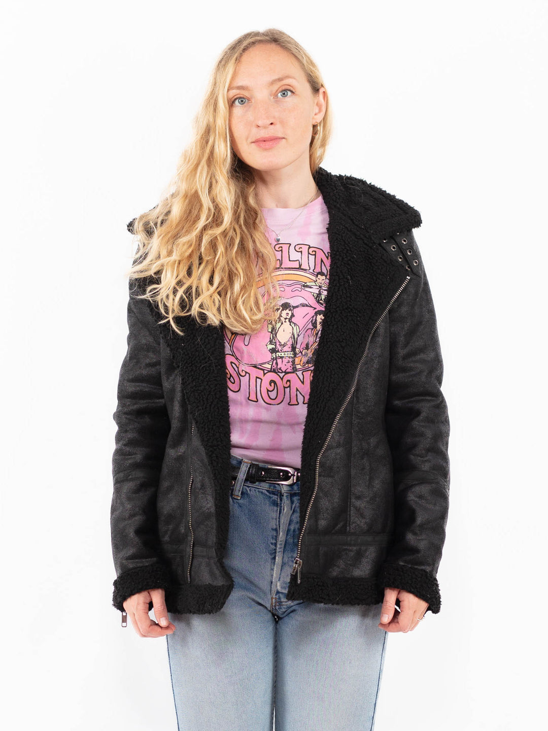 Vintage 00's Women Faux Sheepskin Jacket in BlackA0501