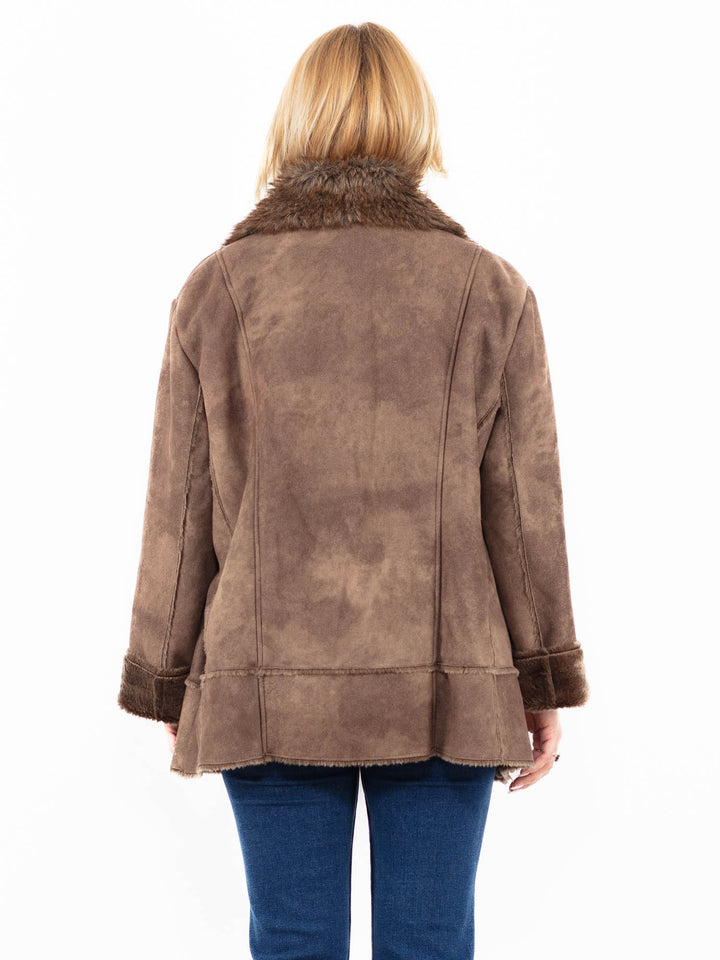 Vintage 00's Women Faux Sheepskin Jacket in BrownA0043