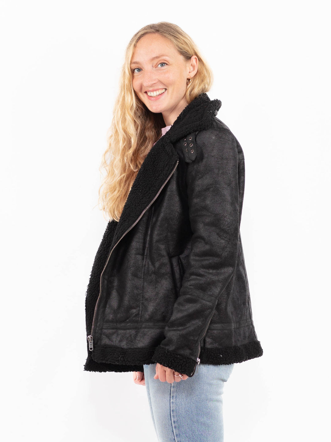 Vintage 00's Women Faux Sheepskin Jacket in BlackA0501