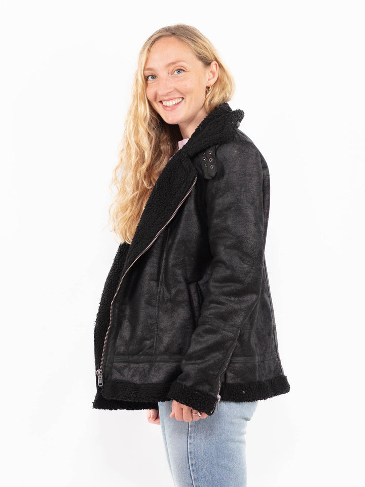 Vintage 00's Women Faux Sheepskin Jacket in BlackA0501