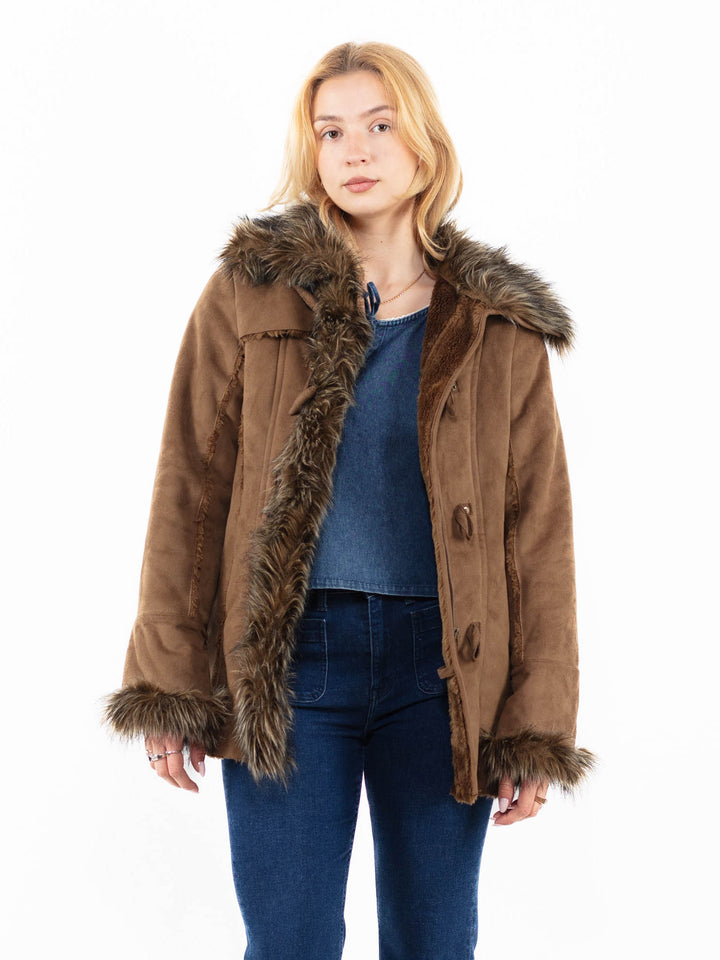 Vintage 00's Women Faux Sheepskin Jacket in BrownA0044