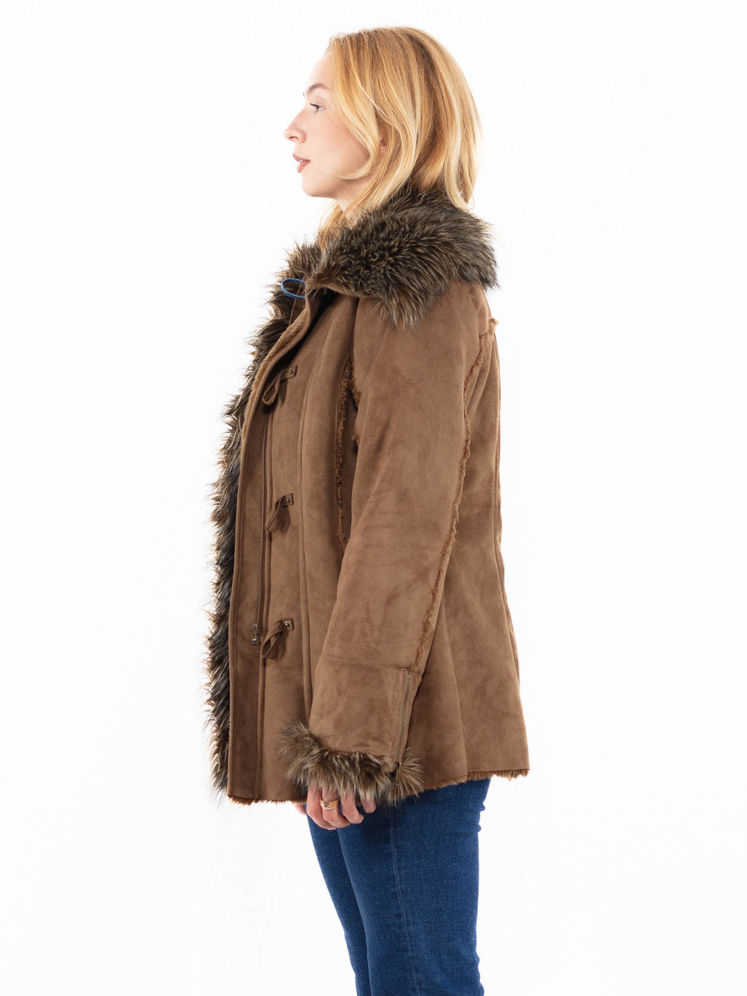 Vintage 00's Women Faux Sheepskin Jacket in BrownA0044