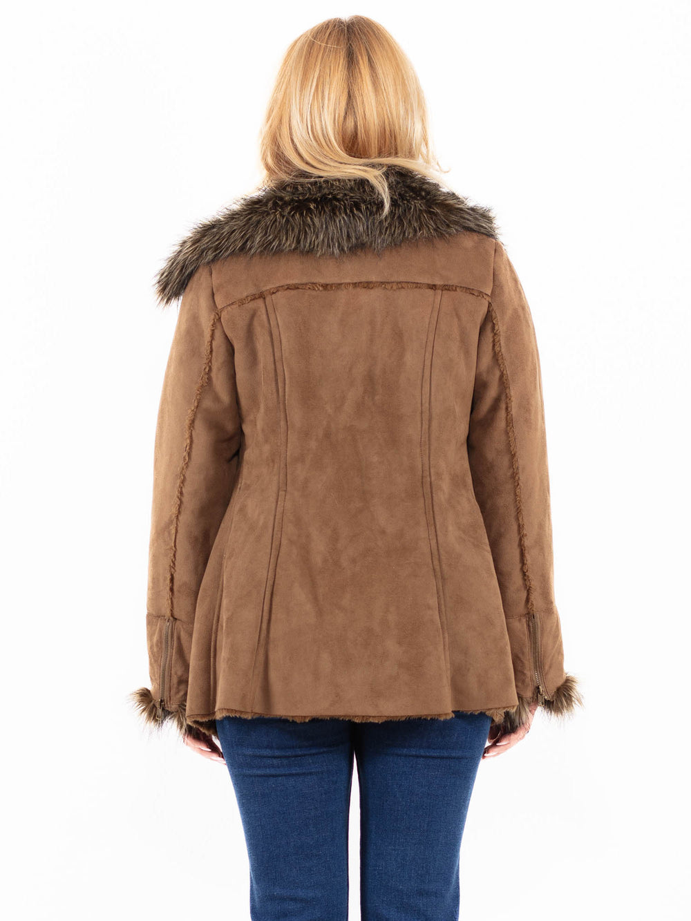 Vintage 00's Women Faux Sheepskin Jacket in BrownA0044