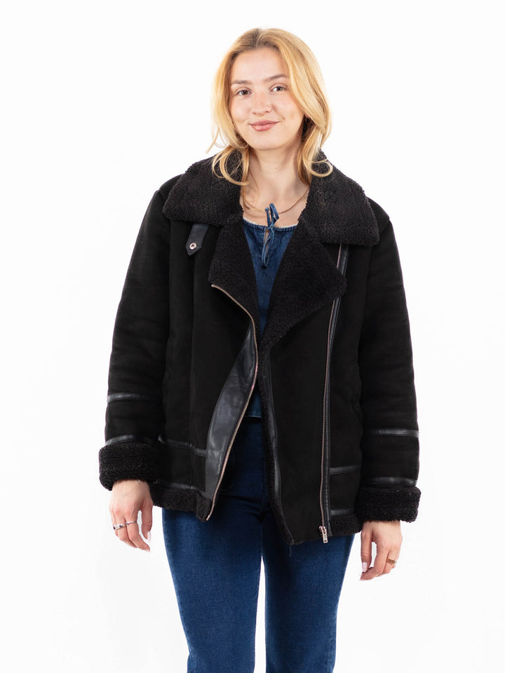 Vintage 00's Women Faux Sheepskin Jacket in BlackA0045