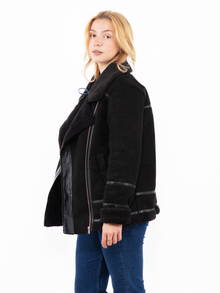Vintage 00's Women Faux Sheepskin Jacket in BlackA0045