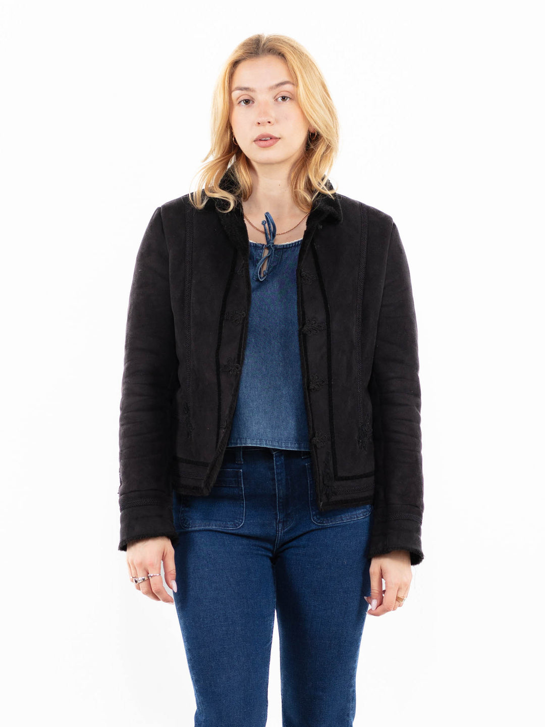 Vintage 00's Women Faux Sheepskin Jacket in BlackA0046