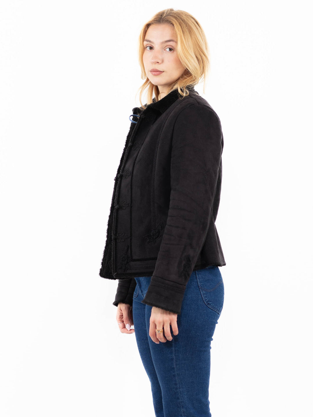 Vintage 00's Women Faux Sheepskin Jacket in BlackA0046
