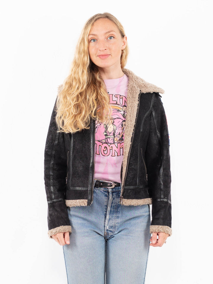 Vintage 00's Women Faux Sheepskin in BlackA0504