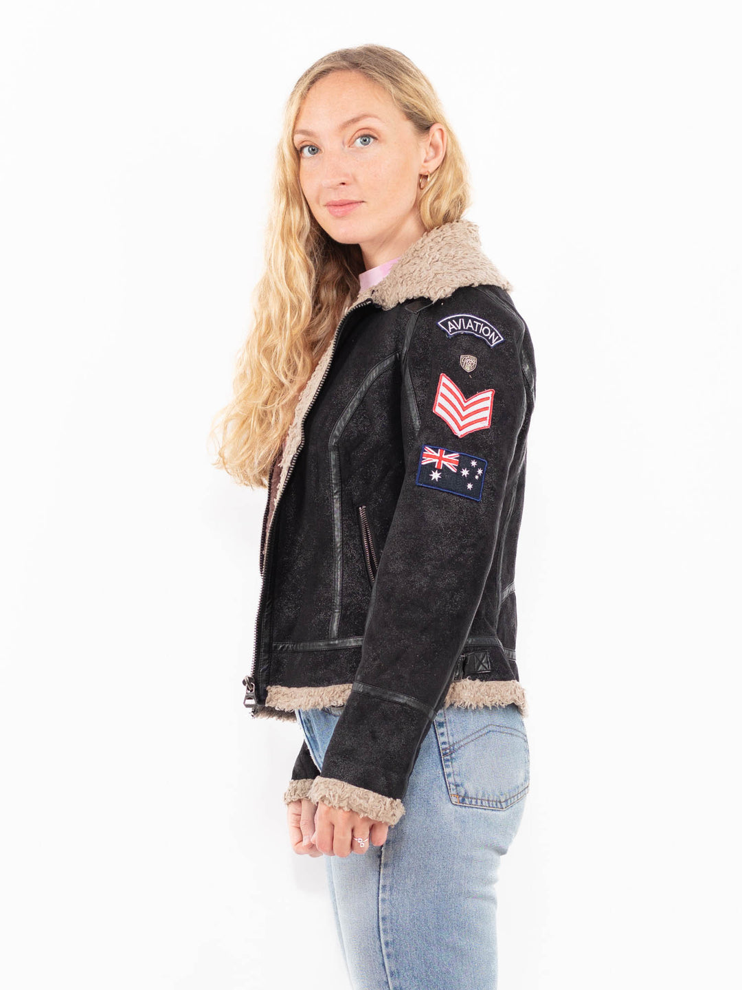 Vintage 00's Women Faux Sheepskin in BlackA0504