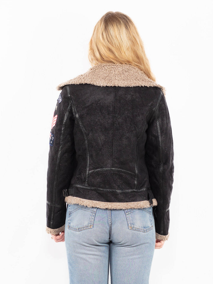 Vintage 00's Women Faux Sheepskin in BlackA0504