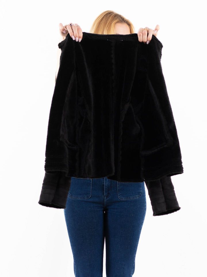 Vintage 00's Women Faux Sheepskin Jacket in BlackA0046
