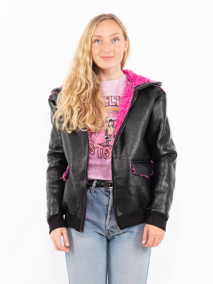 Vintage 00's Women Faux Sheepskin in BlackA0542