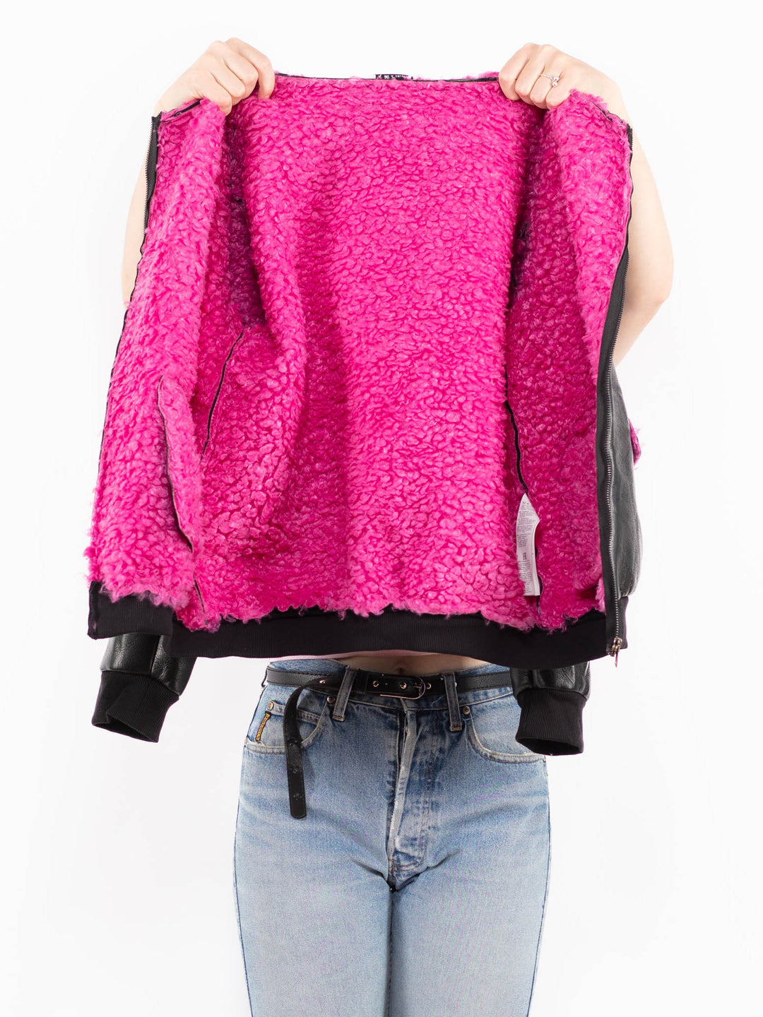 Vintage 00's Women Faux Sheepskin in BlackA0542