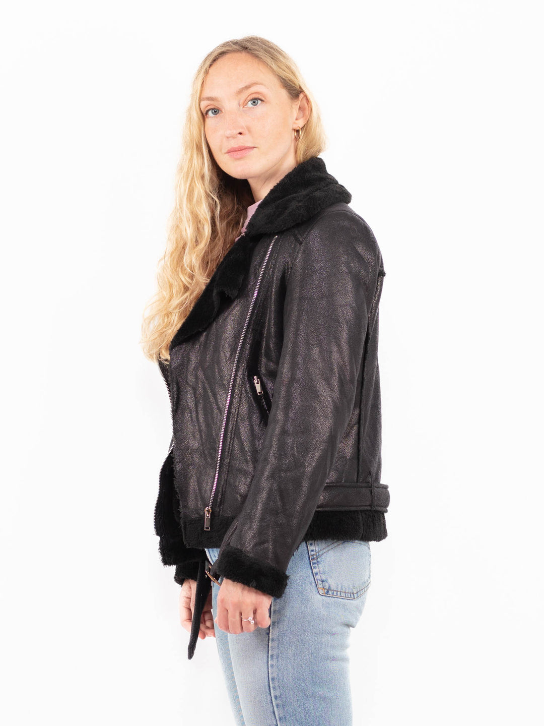 Vintage 00's Women Faux Sheepskin in BlackA0543