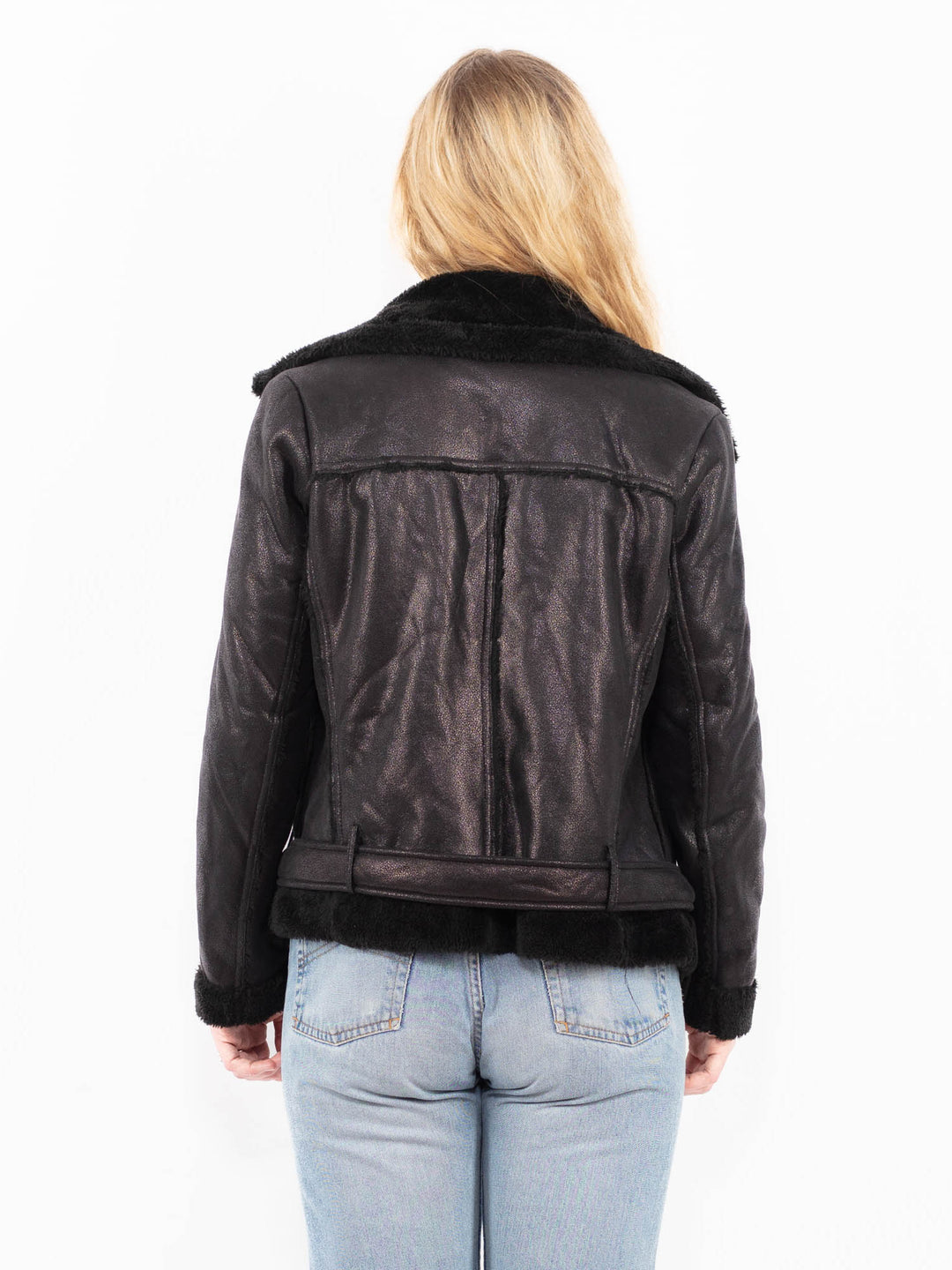 Vintage 00's Women Faux Sheepskin in BlackA0543