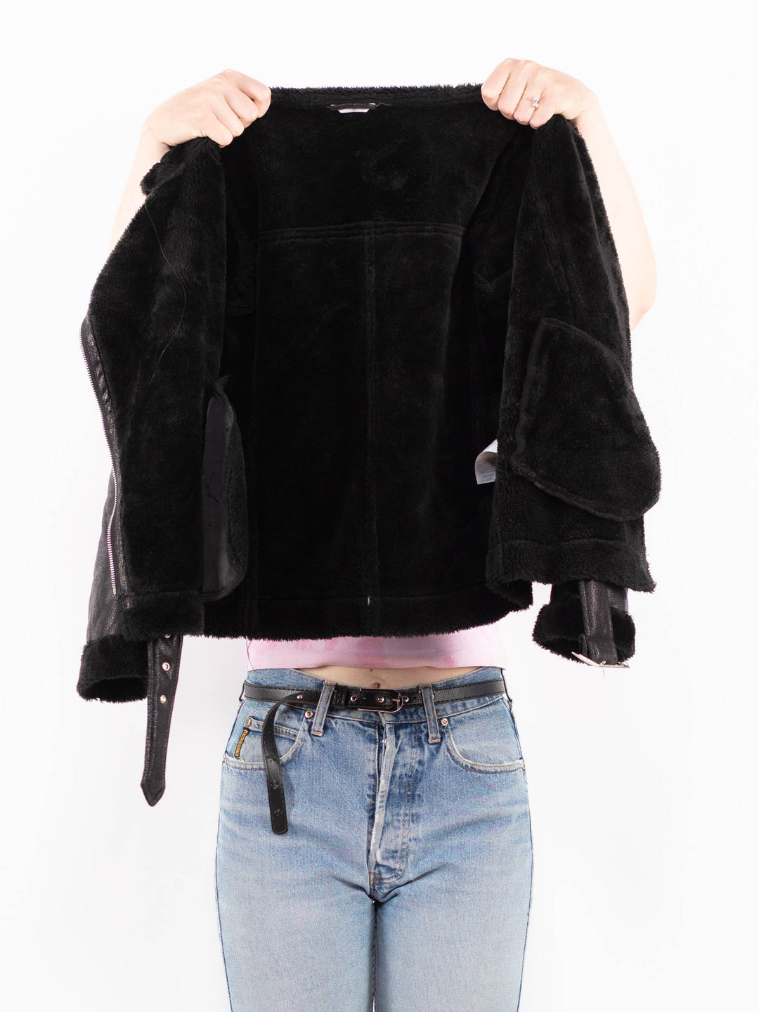 Vintage 00's Women Faux Sheepskin in BlackA0543
