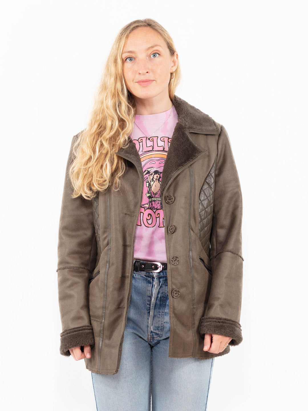 Vintage 00's Women Faux Sheepskin in BrownA0544