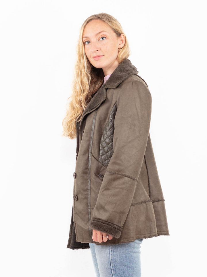 Vintage 00's Women Faux Sheepskin in BrownA0544