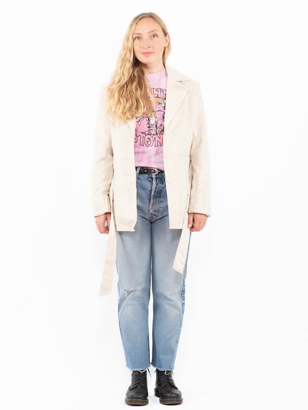 Vintage 00's Women Faux Sheepskin Jacket in WhiteA0547