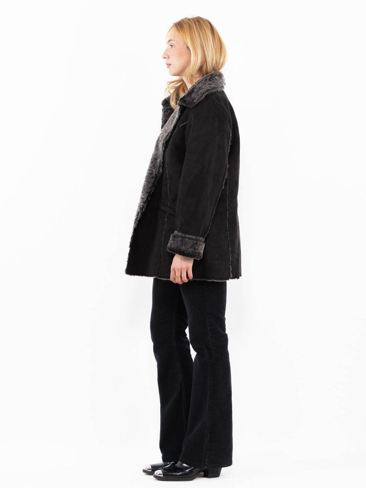 Vintage 00's Women Faux Sheepskin Jacket in BlackA0197