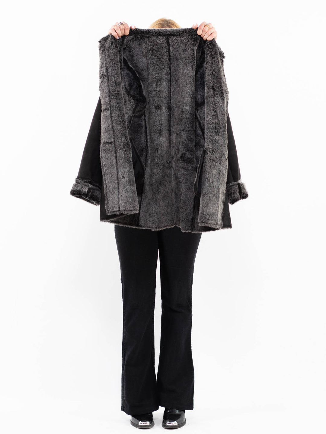 Vintage 00's Women Faux Sheepskin Jacket in BlackA0197