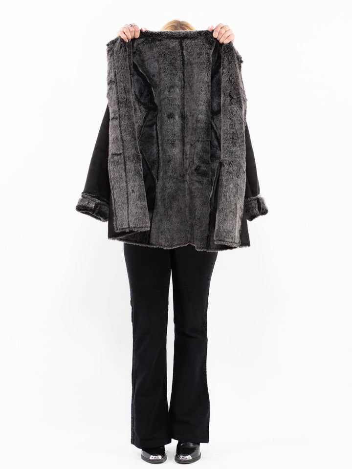 Vintage 00's Women Faux Sheepskin Jacket in BlackA0197