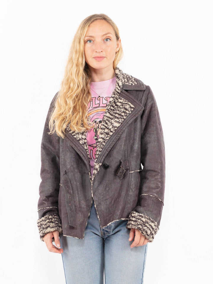 Vintage 00's Women Faux Sheepskin Jacket in GrayA0553