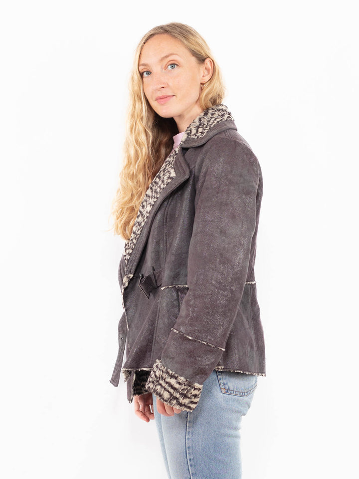 Vintage 00's Women Faux Sheepskin Jacket in GrayA0553