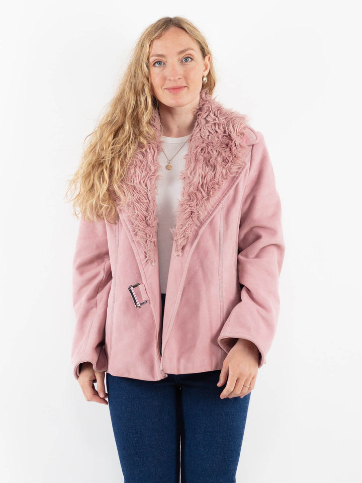 Vintage 00's Women Faux Sheepskin Jacket in PinkV9905