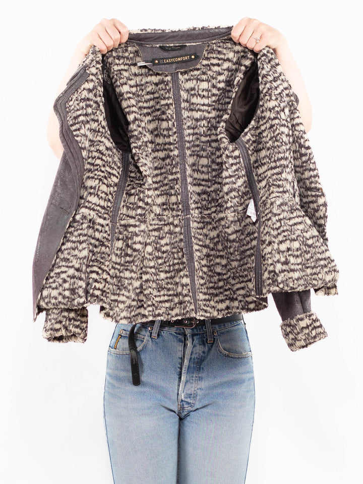 Vintage 00's Women Faux Sheepskin Jacket in GrayA0553