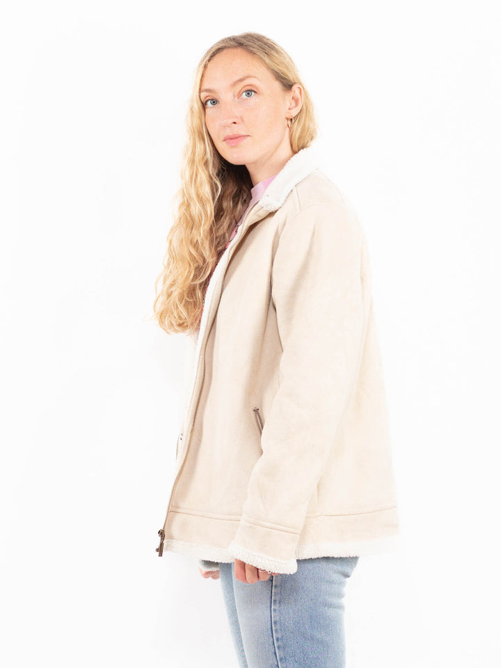 Vintage 00's Women Faux Sheepskin Jacket in BeigeA0554