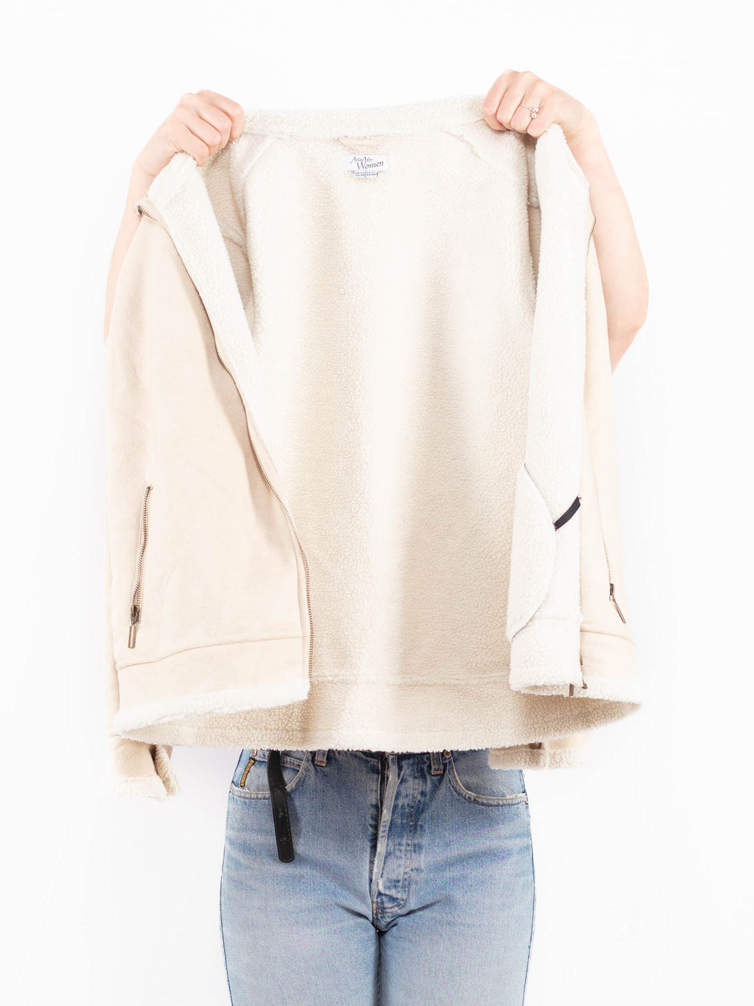 Vintage 00's Women Faux Sheepskin Jacket in BeigeA0554