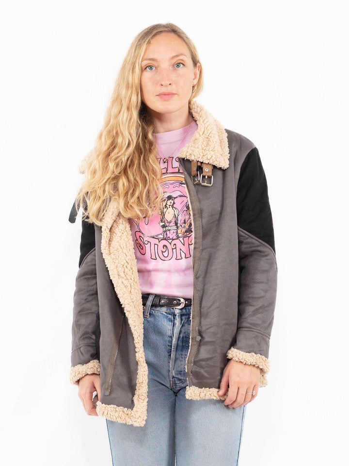 Vintage 00's Women Faux Sheepskin Jacket in GrayA0555