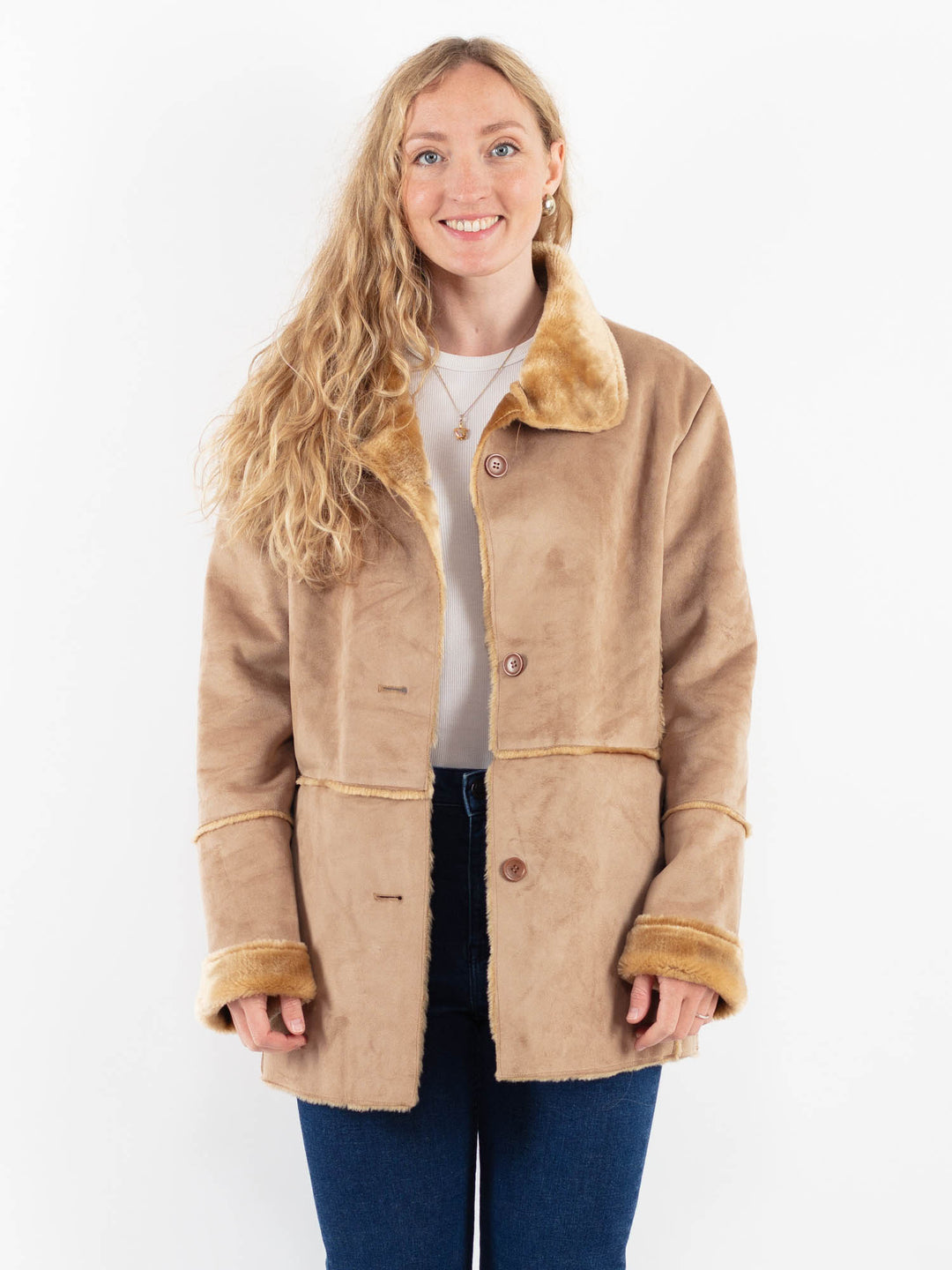 Vintage 00's Women Faux Sheepskin Jacket in BeigeV9907