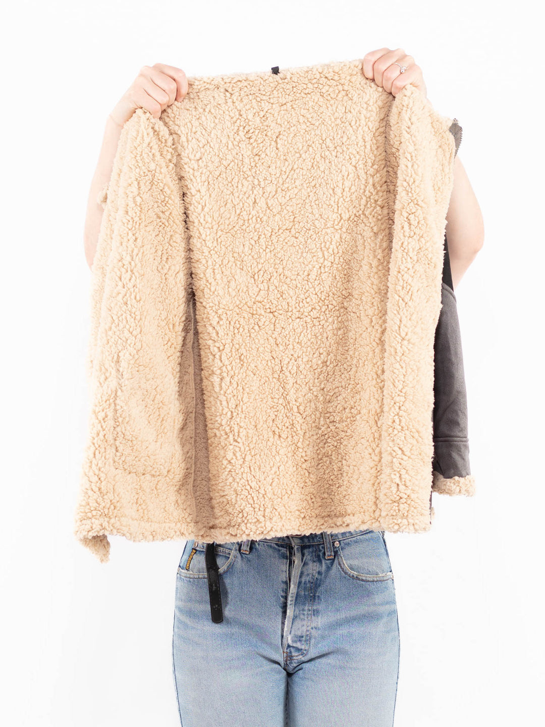 Vintage 00's Women Faux Sheepskin Jacket in GrayA0555